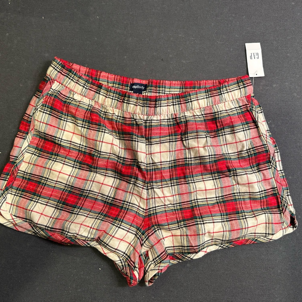 GAP Women's High Waist Red and Cream Plaid Shorts